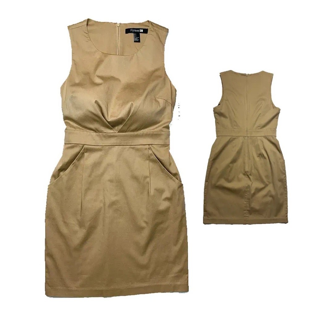 Forever 21 tan sleeveless fitted pocketed classic business mini dress!